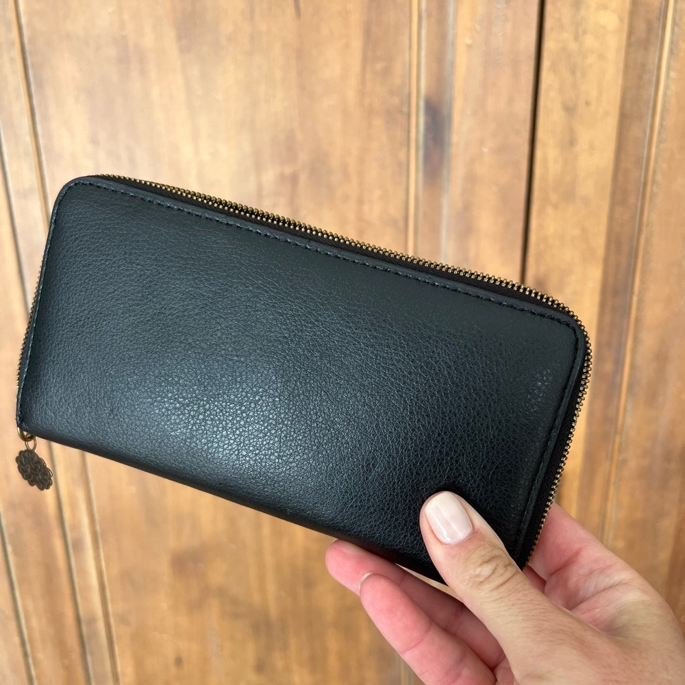 J.Crew Black Leather Wallet with Gold Accents